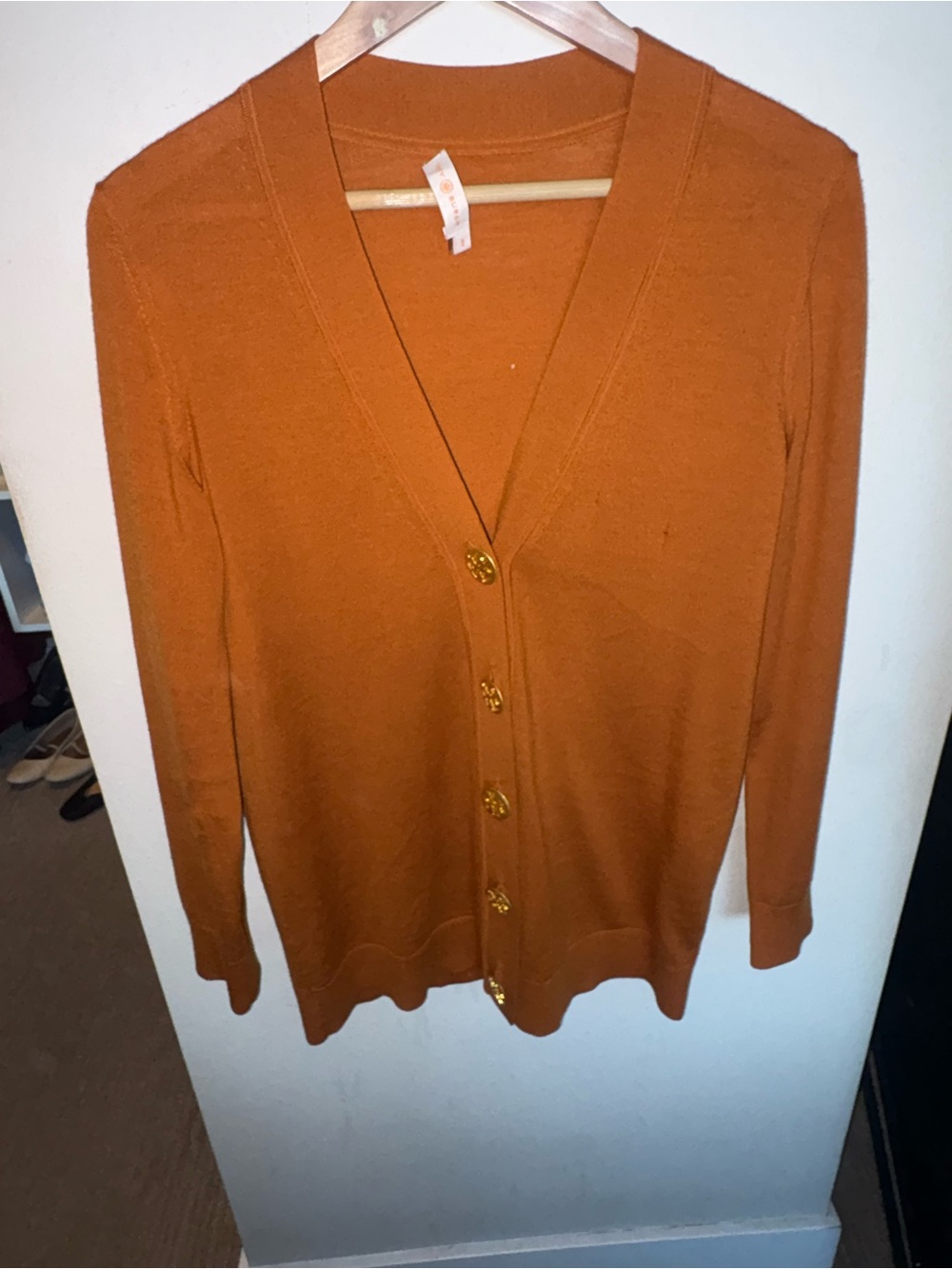 Tory Burch Burnt Orange V-Neck Button Cardigan